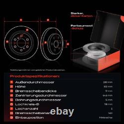 Frankberg Disques De Frein Pleins Arrière 280 Mm Pour Opel Vivaro Renault Trafic