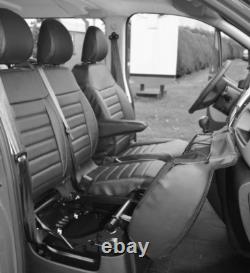 Noir Eco Cuir Siège Housses 2+1 pour Renault Trafic/ Vivaro/ Opel 2015-2022